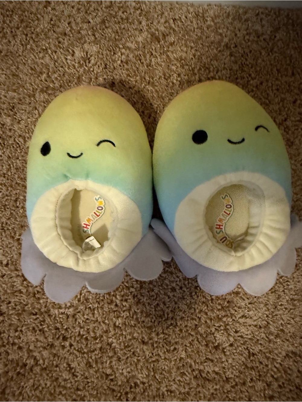 Squishmallows Kids Slippers Yellow Green Blue Gradient Winking Face